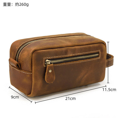 Men's Real Leather Large Clutch Purse Bags Vintage Brown Handbag Zipper Wallets
