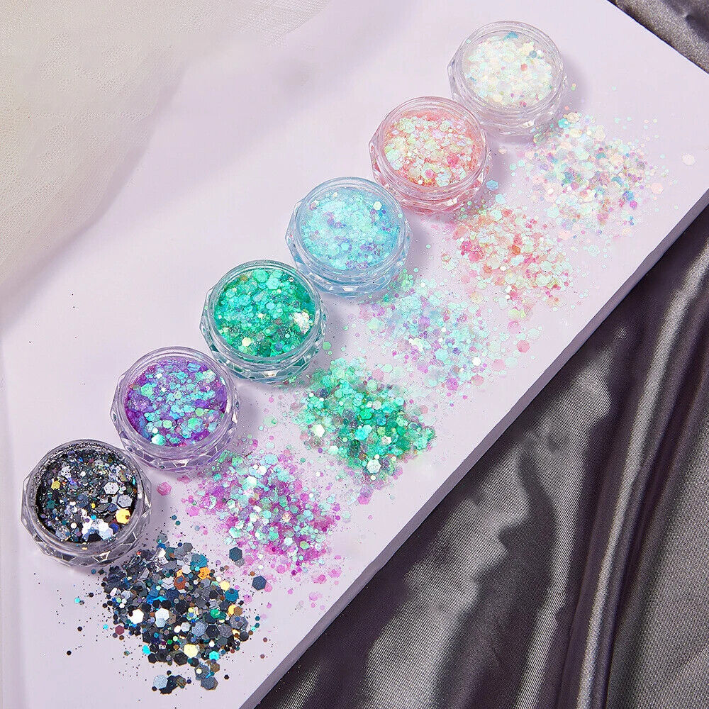 Nail Art 6Pcs Sequins Glitter Hexagon Flakes DIY Epoxy Silicone Mold Filling Kit