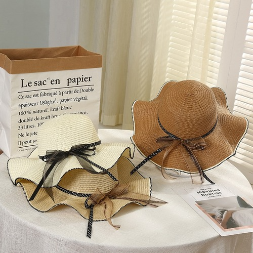 Foldable Wide Brim Floppy Girls Straw Hat Sun Hat Beach Summer Hat Protect Cap