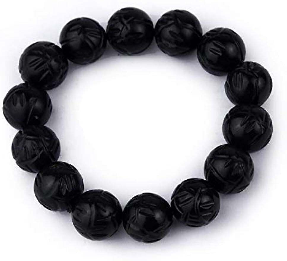 Bracelet Natural Bian Stone Black Beads 16mm Elastic Hand String for Women Men