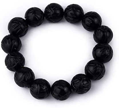 Bracelet Natural Bian Stone Black Beads 16mm Elastic Hand String for Women Men