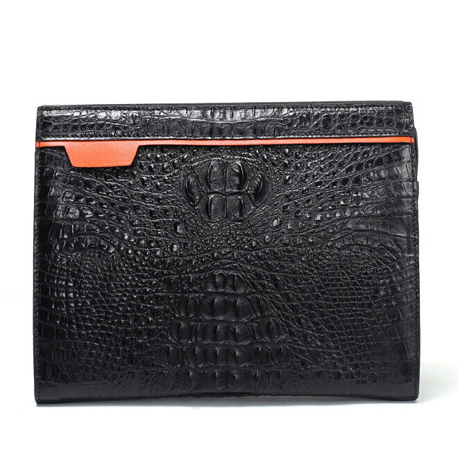 100% Real Crocodile Skin Leather Mens Business Clutch Wallet Zipper Envelope Bag