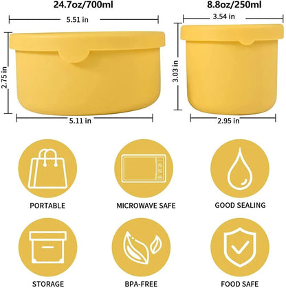 Food Storage Container Silicone Reusable W/ Airtight Lid Snack Lunch Bento Boxes