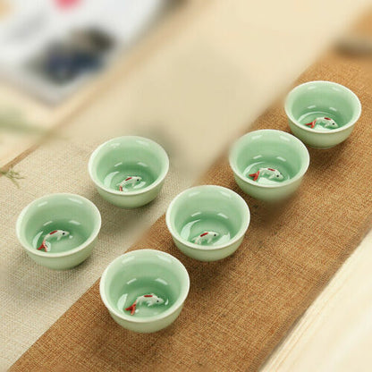 Chinese porcelain tea set fish relief ceramic gaiwan kungfu tea pot pitcher cups