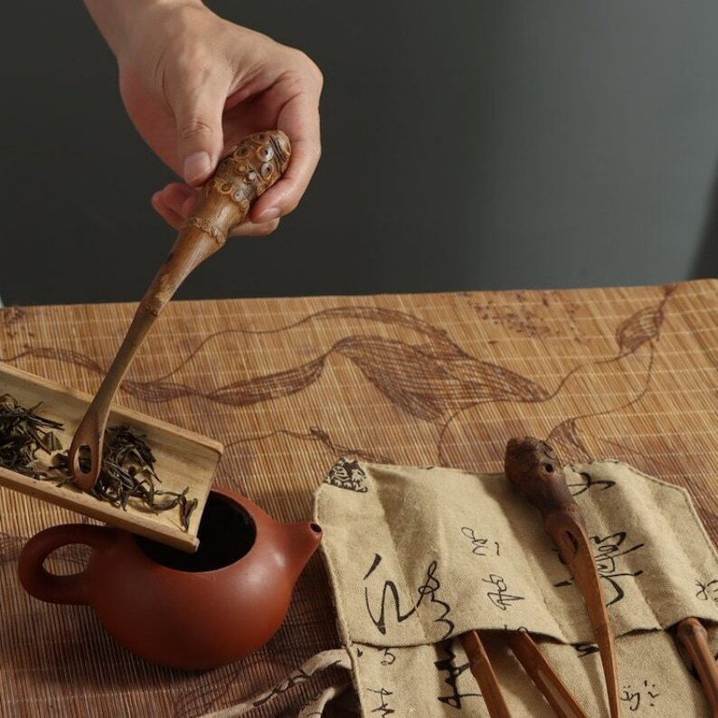 Natural Bamboo Tea Ceremony Accessories With Cloth Bag|Tea Accessories