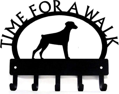 Doberman (Natural Ear) Time for a Walk Key Rack Dog Leash Hanger Metal Wall Art