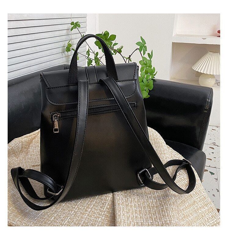Women Drawstring Backpack PU Leather School Bags Belt Backpacks Ladies