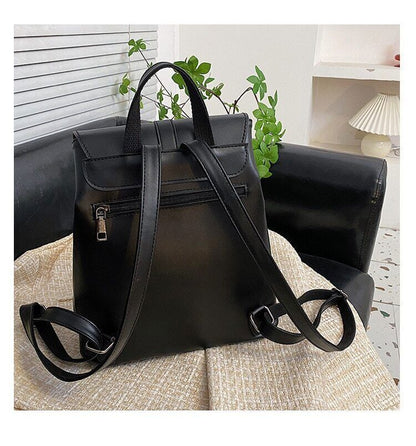 Women Drawstring Backpack PU Leather School Bags Belt Backpacks Ladies