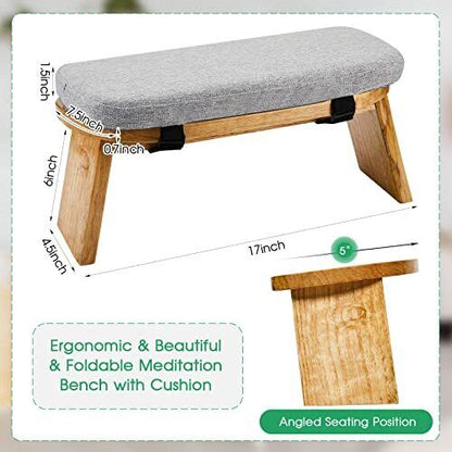 Meditation Bench with Carrying Bag, Kneeling Stool Portable Grey