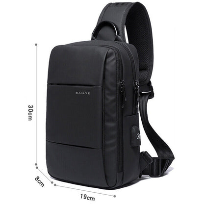 Fashion Men's Sling Backpack Oxford cloth Waterproof Crossbody Bag With USB Port
