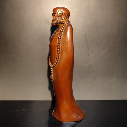 7" Boxwood carving wooden buddha monk statue home decor figurines meditation art
