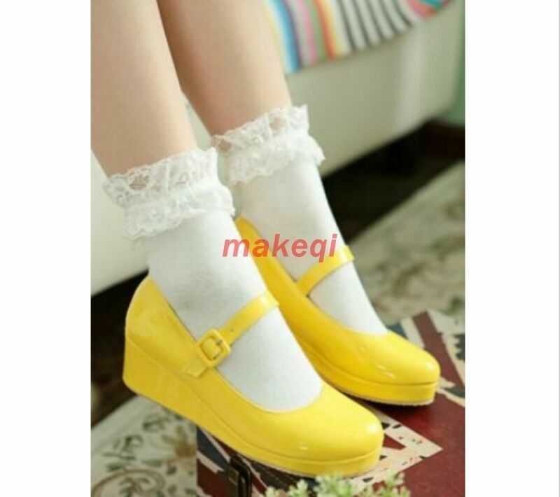Women's Lolita Buckle Strap Mary Janes Wedge Heels Cute Party Shoes Plus Size