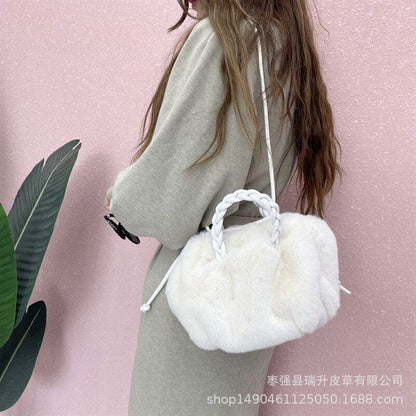 Faux Fur Small Tote Women Handbags Shoulder Crossbody Bags Plush Purse Winter
