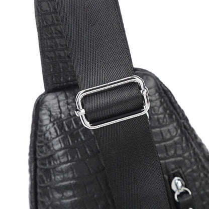 Sling Backpack Men's Genuine Leather Crocodile Crossbody/Shoulder Bag for Hiking