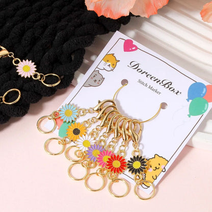 Knitting Stitch Markers 9Pcs Zinc Based Alloy Daisy Flower Pendant Crochet Latch