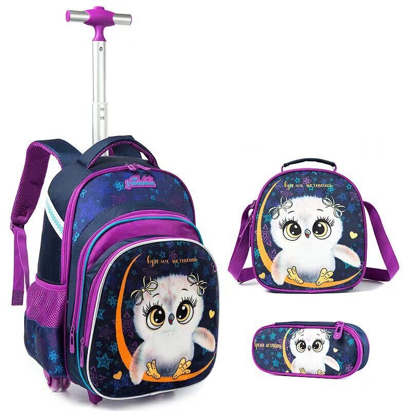 Children 3pcs Boys Schoolbag set with Wheels Trolley Bag School Backpack