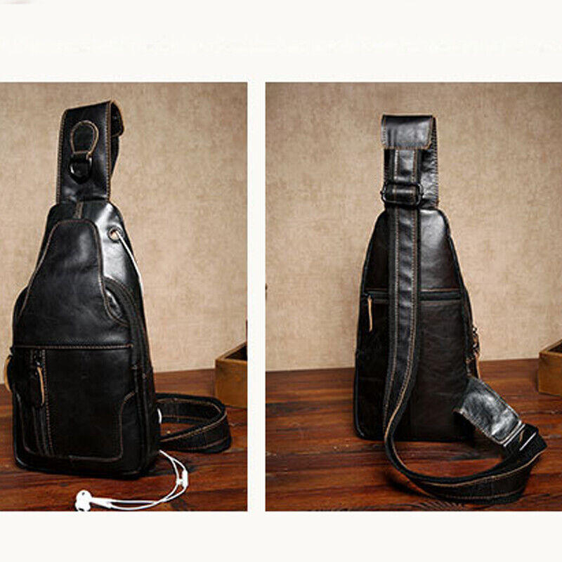 100% CowhideLeather Men's Cross Body Bag Shoulder Bag Sling Backpack for Hiking