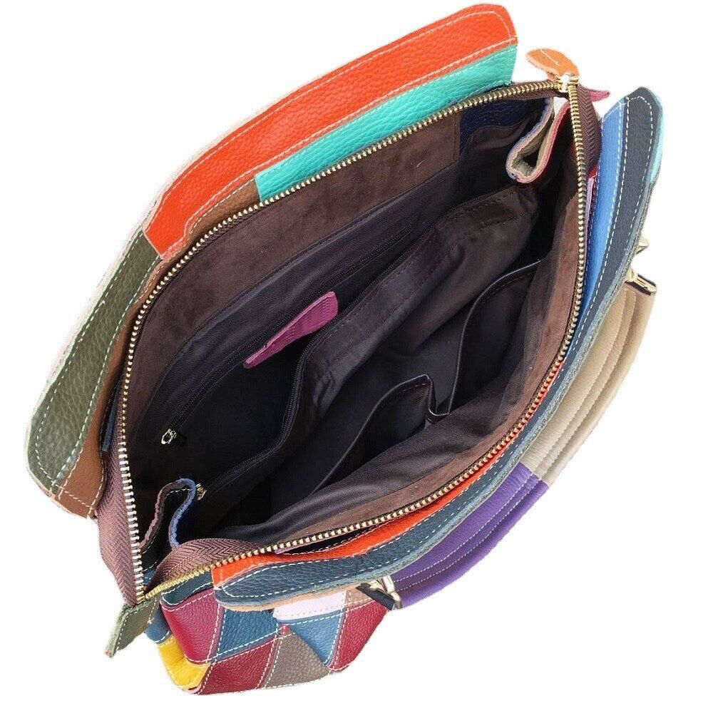 100% Genuine Leather Colorful Patchwork Handbag Women's Tote Shoulder Bag