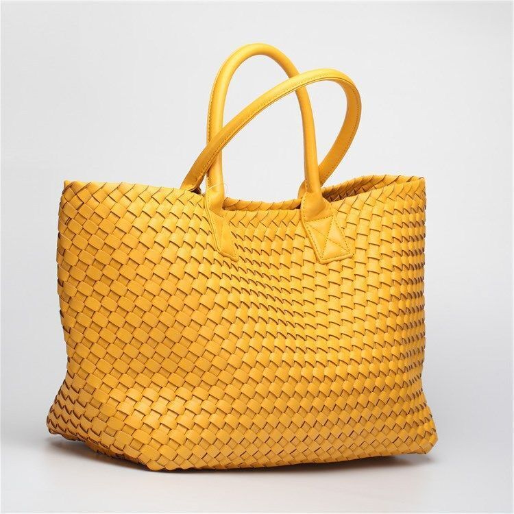 Candy Color Woven Tote Bag Fashion One Shoulder Bag Large Handbag Shopping Bags