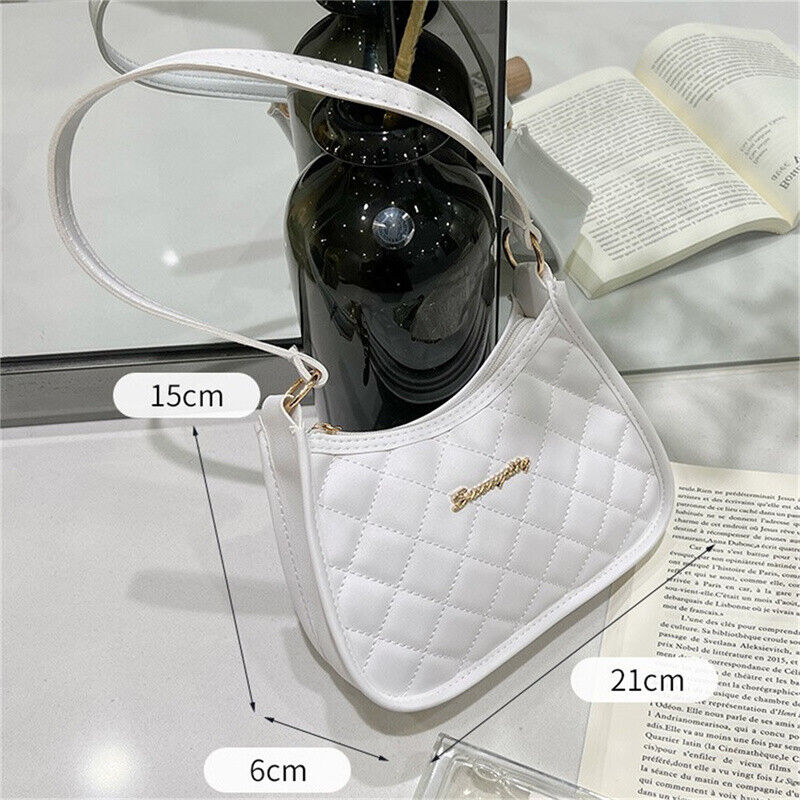 Women PU Leather Shoulder Bag Fashion Rhombic Embroidery Casual Zipper Handbags