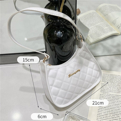 Women PU Leather Shoulder Bag Fashion Rhombic Embroidery Casual Zipper Handbags