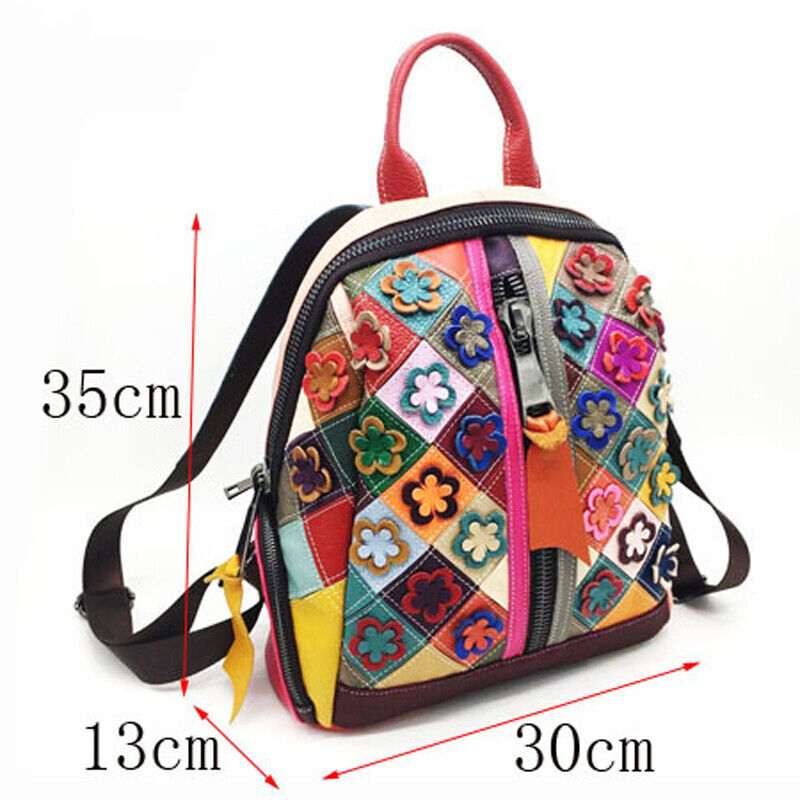 New Designer Cow Leather Colorful Floral Patchwork Women's Backpack Travel Bag