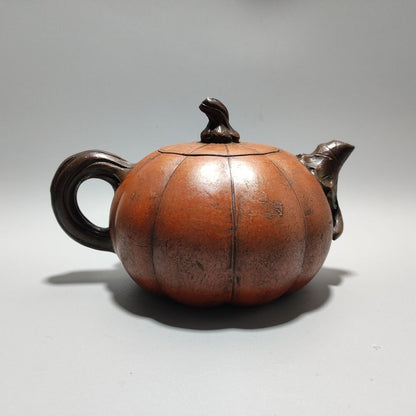 Vintage Chinese Yixing Purple Clay Teapot Zisha Handmade Ceramic Pumpkin Teaware
