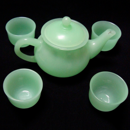 Chinese Handmade Natural Jade Carving Teapot Tea Cup Set Kung Fu Tea Set Decor