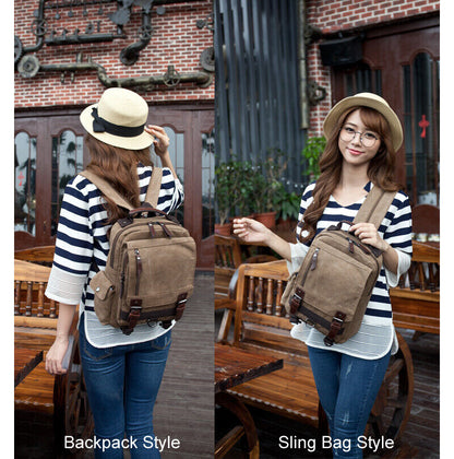 Unisex Canvas Convertible Small Backpack Rucksack Chest Pack Sling Bag Traavel