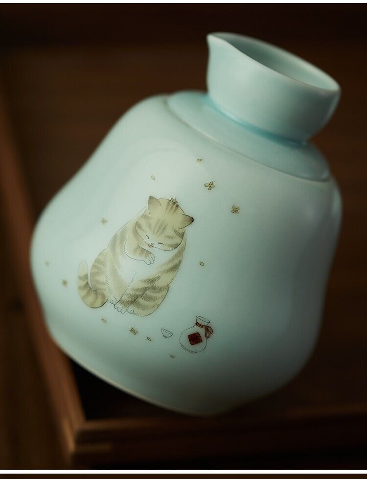 3Pcs set Ceramic cup Sake wine Warming kettle Hot Saki Set with Cat Design