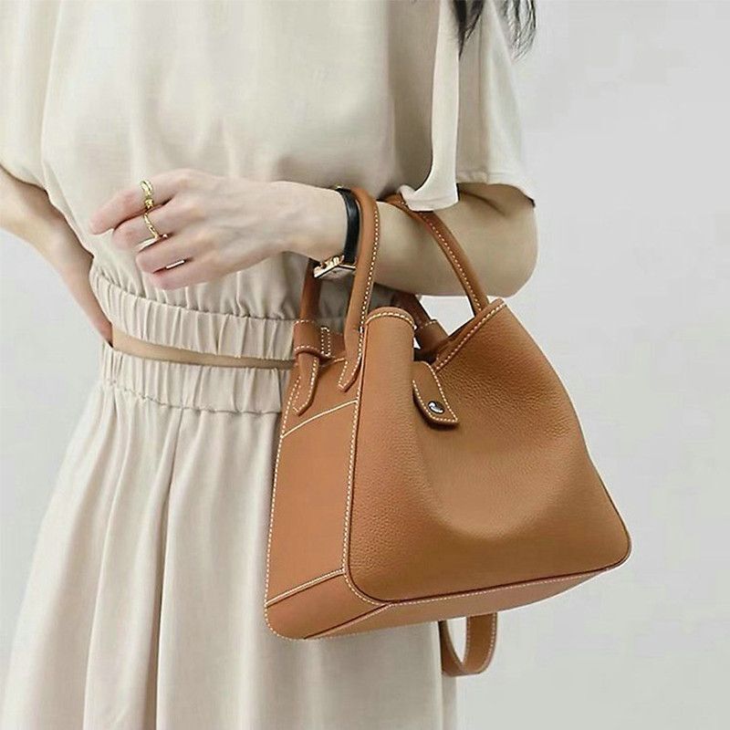Genuine Cow Leather Shoulder Bags Large Tote Versatile Bucket Handbag Purse 1 PC