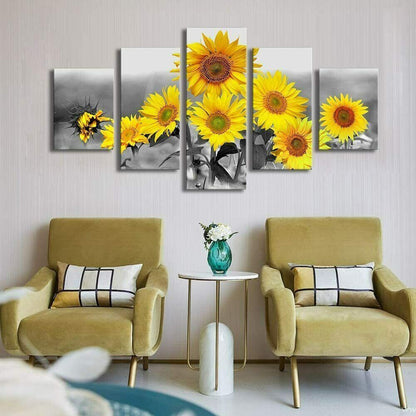 Sunflowers Floral Landscape 5 Piece canvas Wall Art Print Poster Home Decor