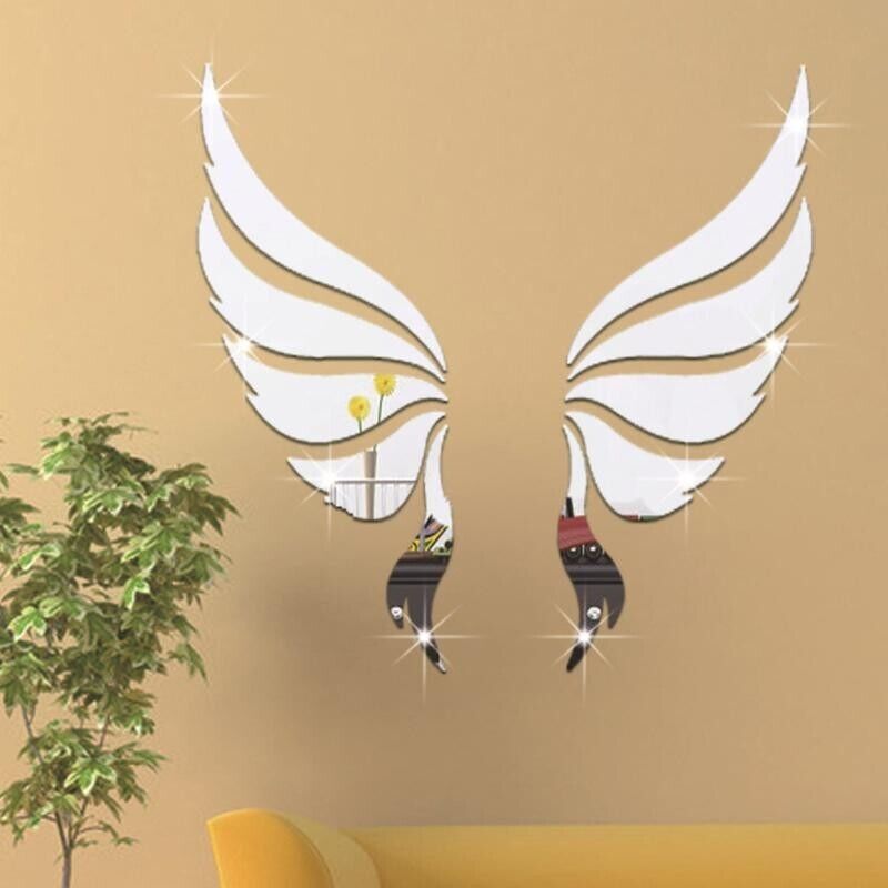 Angel Wings Wall Sticker 3D Acrylic Mirror Decal DIY Art Home Decoration 35x35cm