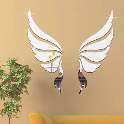 Angel Wings Wall Sticker 3D Acrylic Mirror Decal DIY Art Home Decoration 35x35cm