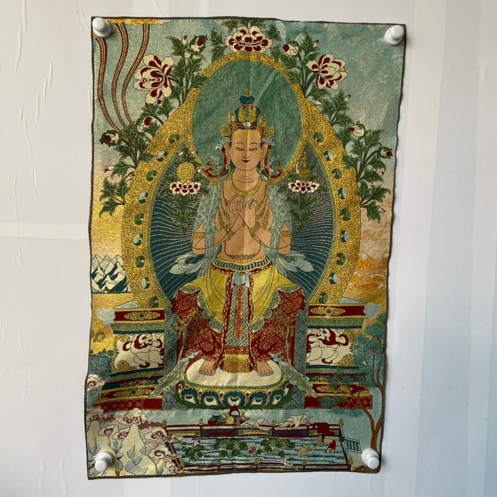 Ancient Tangka Embroidery Guanyin Bodhisattva in Tibet, China 60*90CM（观音菩萨6566）