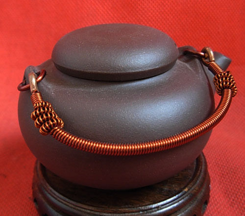 YIXING Clay Teapot 110ml Chinese Zisha Pot Handmade Copper Girder Gongfu Tea Set