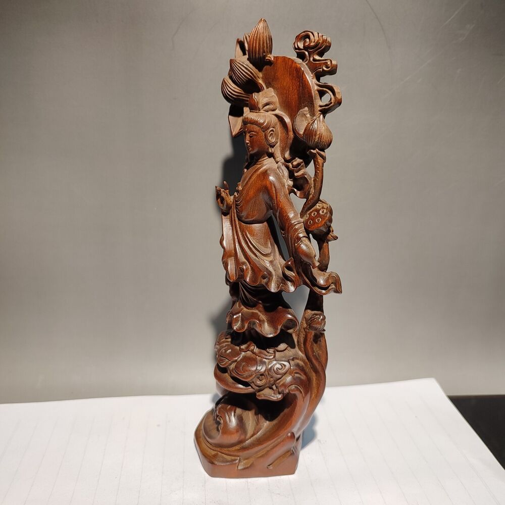 wooden statue carvings home decor sculptures quan Boxwood Free kwan yin Figurine