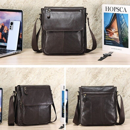 Real Cowhide Leather Bag, Dark brown Men's Sling Shoulder Bags