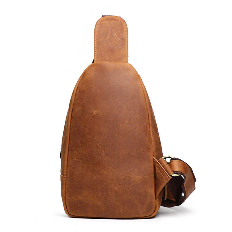 New Men's Real Leather Hiking Shoulder Bag Crossbody Sling One Strap Backpack