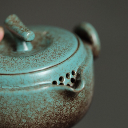 Green Ceramic Teapot with 2 Cups Travel Tea Set with Bag
