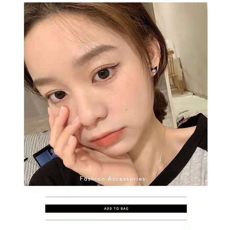 Kawaii Kuromi Sanrioed Ear Stud S925 Silver Jewelry Fashion Earrings Girls Gift