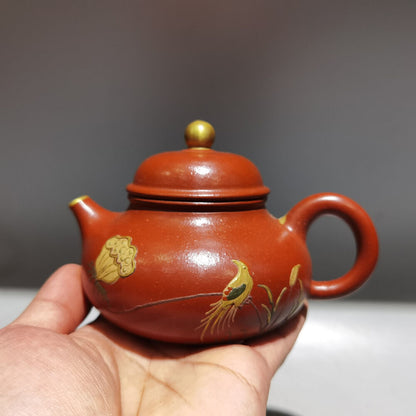 Chinese Yixing Zisha Clay Handmade Exquisite Teapot （描金壶 底款：顾景舟)