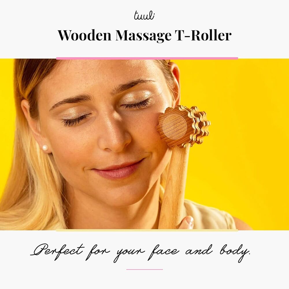 Wooden T-Shape Massage Roller Multi-Functional Massager Face Body Skincare Tool