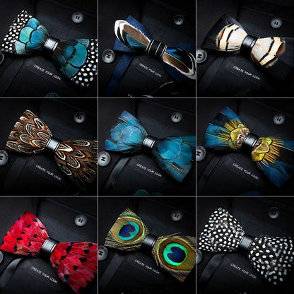Men's Luxury Bowtie 12x5cm Peacock Feather Leather Bow Ties Fashion Party Formal