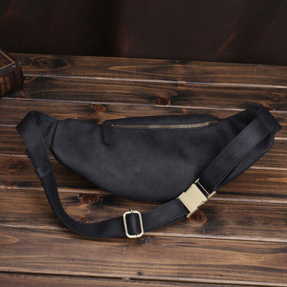 Top Cowhide Leather Waist Bag, Men's Sling Crossbody Bag Sports Travel Bags