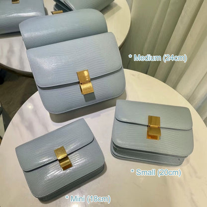 Lizard Effect Real Leather Flap Box bag Shoulder bag Purse Crossbody Square bag