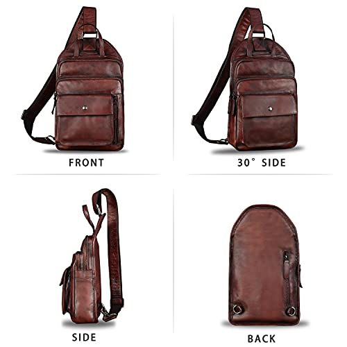 IVTG Genuine Leather Sling Bag for Men Vintage Crossbody Medium, Coffee