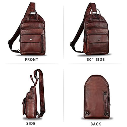 IVTG Genuine Leather Sling Bag for Men Vintage Crossbody Medium, Coffee