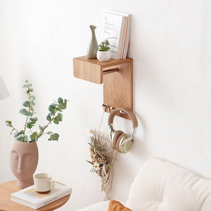 Oak Coat Rack Shelf Wall Mount 3-In-1 Wood Entryway Wall Shelf with 3 Hooks