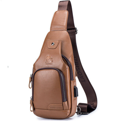 Men's Sling Backpack,100% Genuine Leather Chest bag Crossbody Bag Shoulder Bag